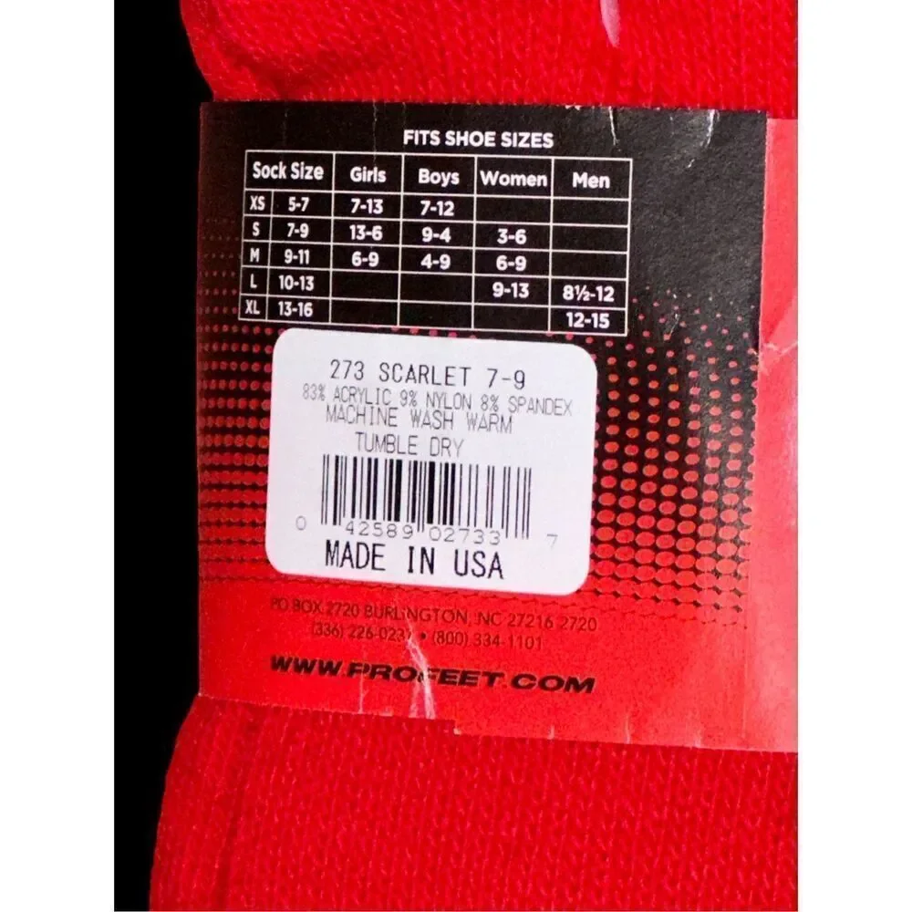 NEW WITH TAGS PRO FEET women toe socks size Small 7-9 RED MADE IN USA SPORTS SOC